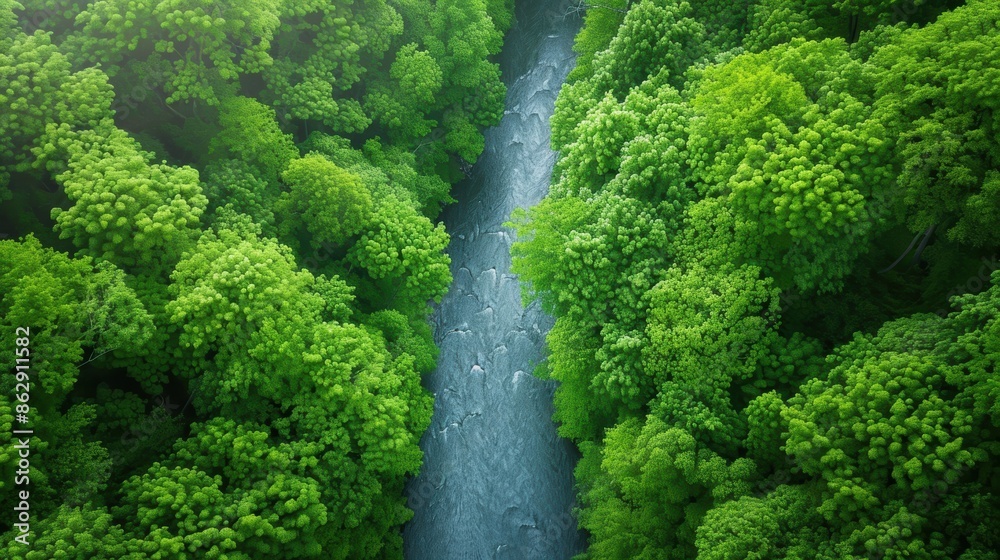 Forest with a clear stream, aerial view, representing natural sustainability, high resolution and clear Forest with a clear stream, aerial view, representing natural sustainability, high resolution and clear