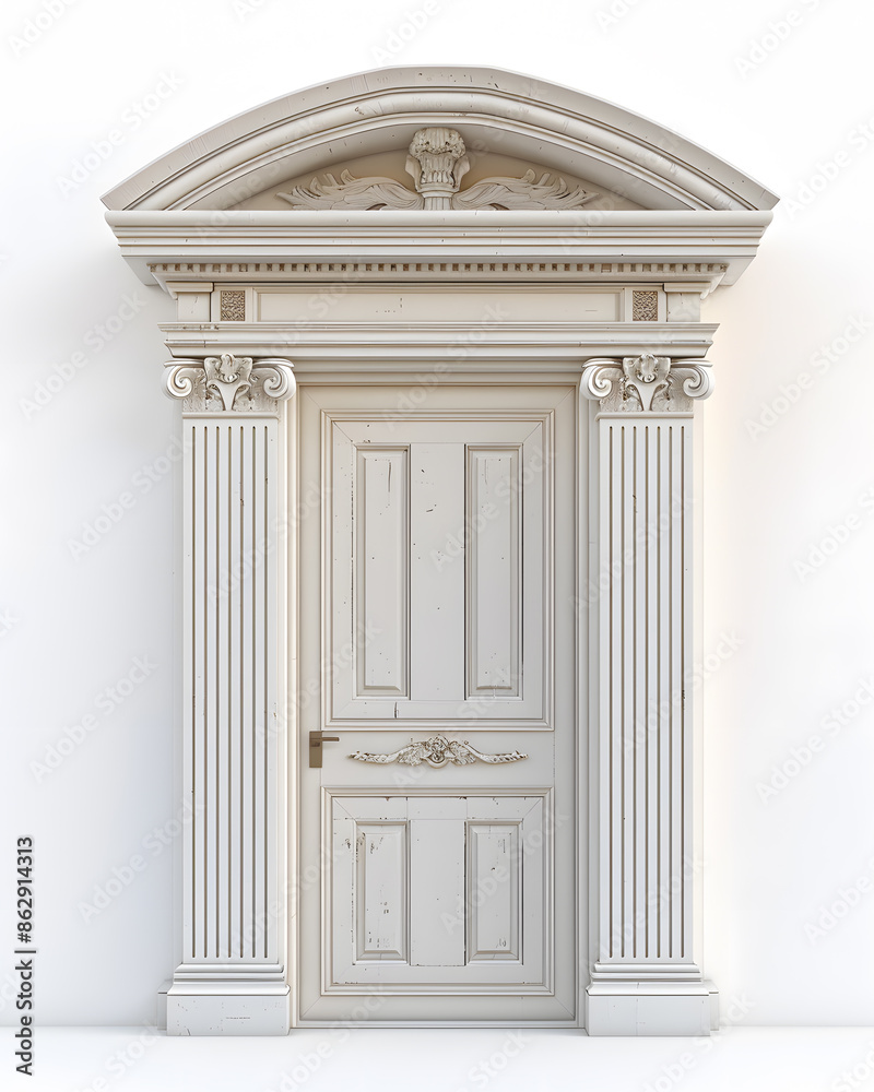 Fototapeta premium Classic framed white door isolated on white background