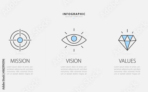Infographic 3 Step timeline journey, calendar Flat simple infographics design template. Mission, vision and values concept with 3 options, vector illustration.	
