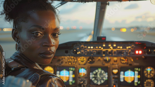 A woman is piloting a plane