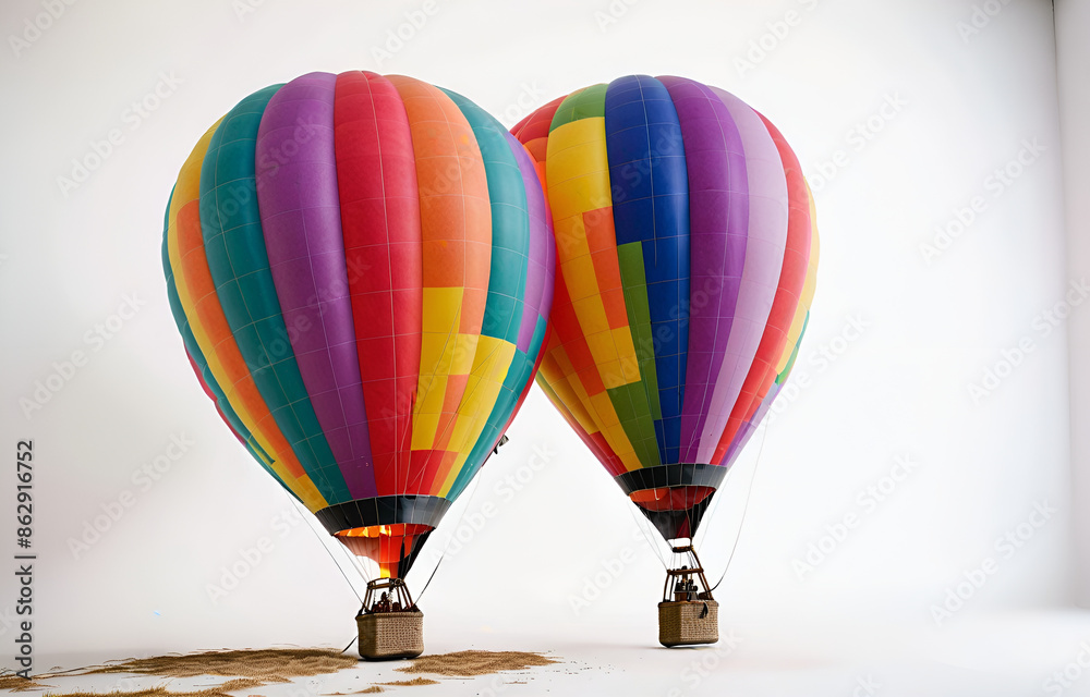 Fototapeta premium a colorful hot air balloon grounded on a ,white background,beauty