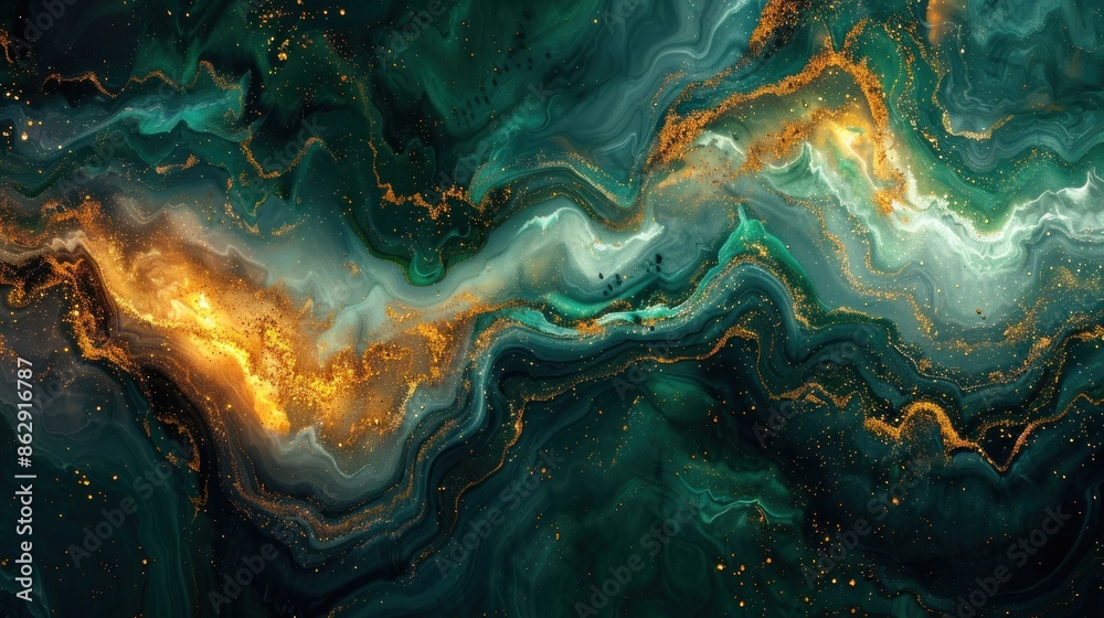 Abstract Green and Gold Swirling Art Abstract Green and Gold Swirling Art