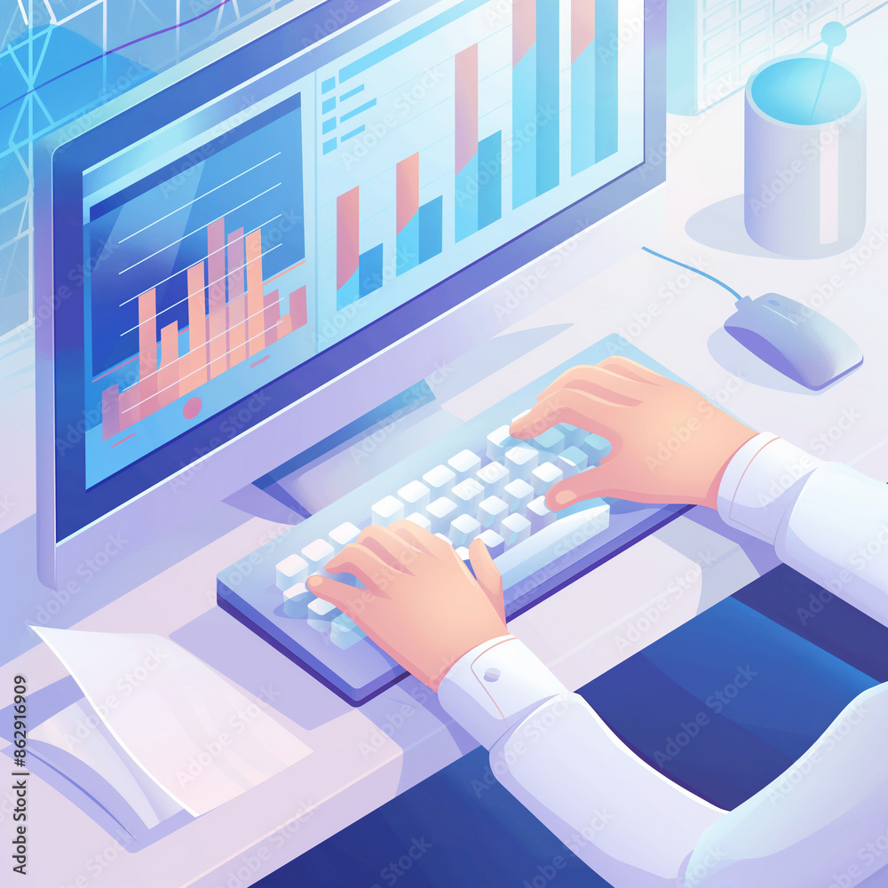 person typing on computer with data charts person typing on computer with data charts