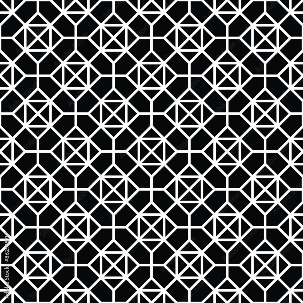Abstract vector geometric seamless pattern. Black and white background. Monochrome texture with grid, lattice, mesh, lace, grating, fence, net. Modern graphic repeat pattern. Elegant ornament design Abstract vector geometric seamless pattern. Black and white background. Monochrome texture with grid, lattice, mesh, lace, grating, fence, net. Modern graphic repeat pattern. Elegant ornament design