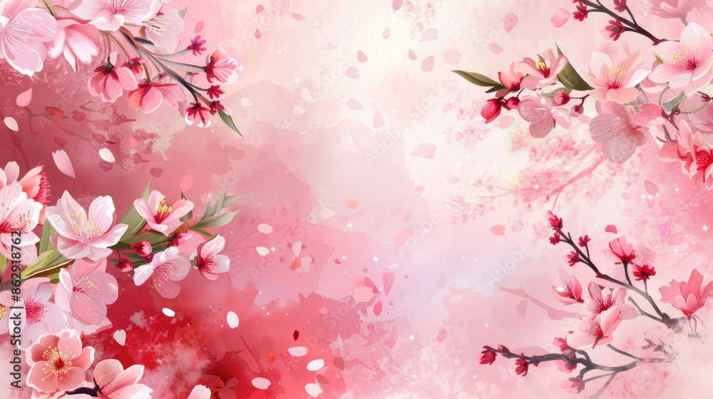 Seasonal background with cherry blossoms and spring flowers Seasonal background with cherry blossoms and spring flowers