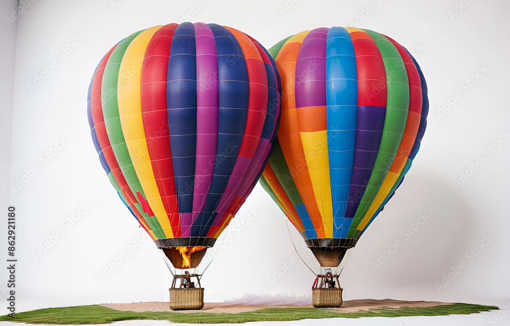 Fototapeta premium a colorful hot air balloon grounded on a ,white background,beauty