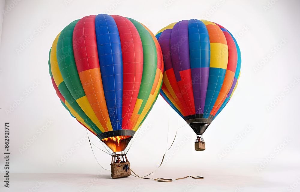 Fototapeta premium a colorful hot air balloon grounded on a ,white background,beauty