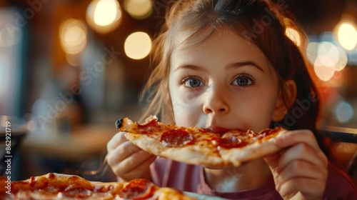 beautiful girl eating pizza