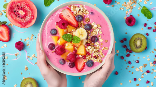 Vibrant smoothie bowl with fresh fruit and granola