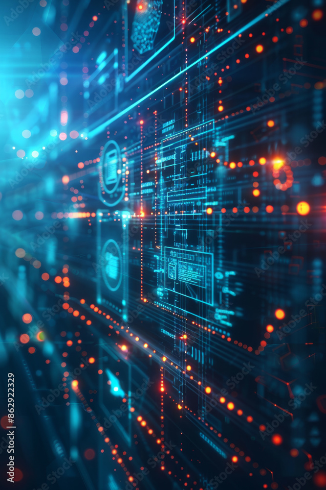Illustration of digital innovation in a technology business process without people Illustration of digital innovation in a technology business process without people