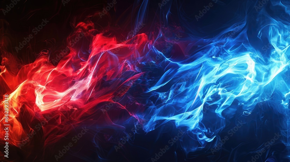 Obraz premium Dynamic blue and red light streaks on a chaotic background for concepts of motion