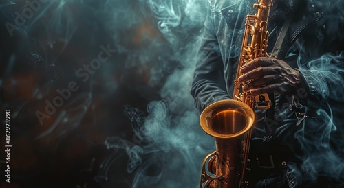 A Musician Plays a Saxophone During a Smoky Performance
