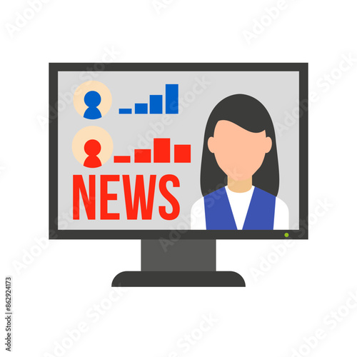 News on computer screen icon. Flat design. Vector Illustration.