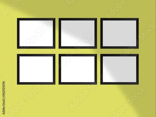 Blank mockup frame photo modern and minimal with soft shadows and light overlay as template for design presentation, promotion, portfolios etc.