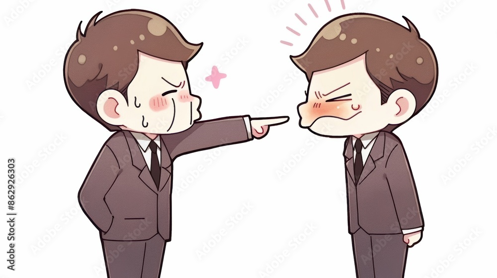 Cartoon illustration of a boss and his subordinate Cartoon illustration of a boss and his subordinate