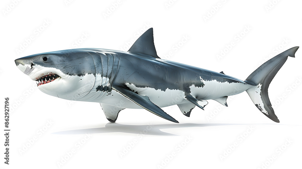 Fototapeta premium Huge white shark isolated on white background