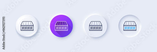 Mattress pocket spring line icon. Neumorphic, Purple gradient, 3d pin buttons. Orthopedic sprung pad sign. Breathable sleep bed symbol. Line icons. Neumorphic buttons with outline signs. Vector