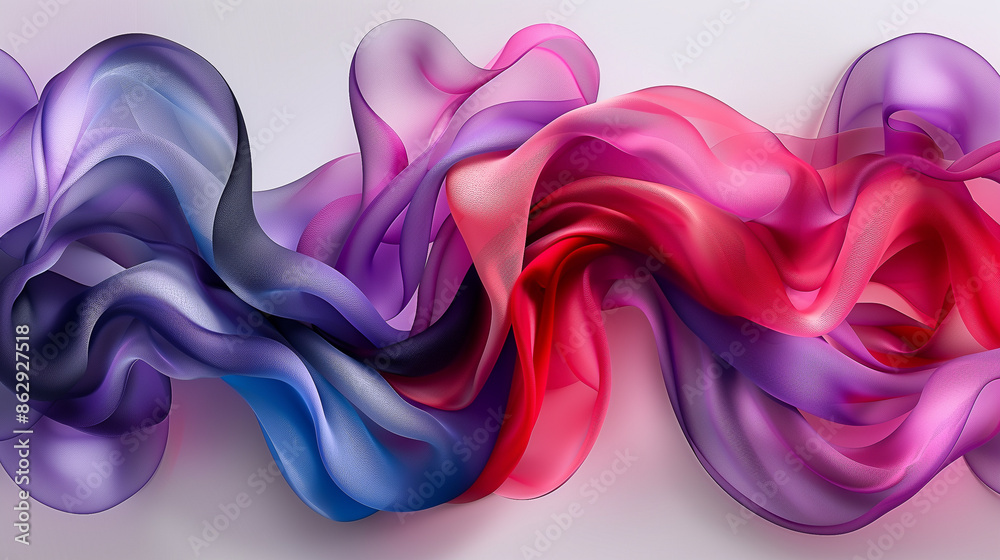 Fototapeta premium A mesmerizing blend of flowing, sheer fabrics in shades of purple, pink, and red, creating a soft, dynamic wave.