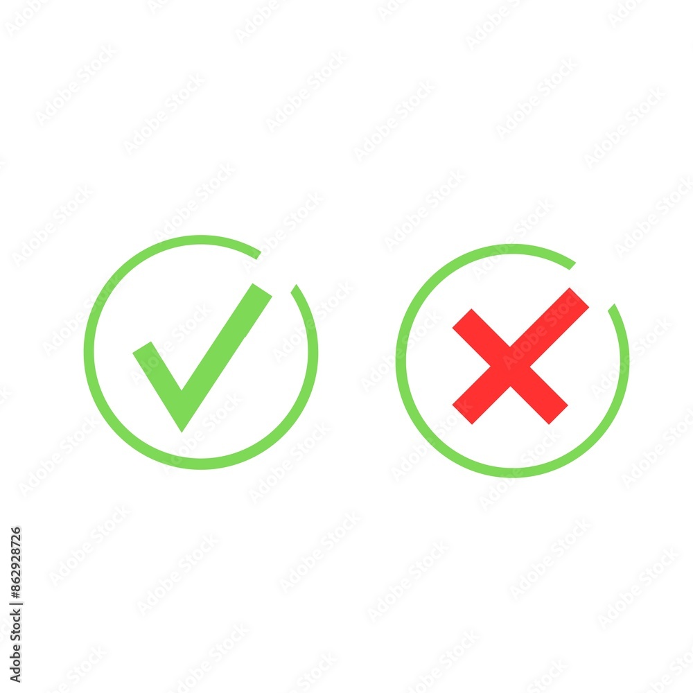 Green check mark and red cross symbol. Set check mark and cross. illustartion Green check mark and red cross symbol. Set check mark and cross. illustartion
