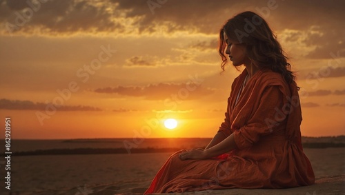 girl on the beach at sunset