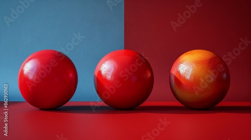 Three red balls are shown on a red background © ART IS AN EXPLOSION.