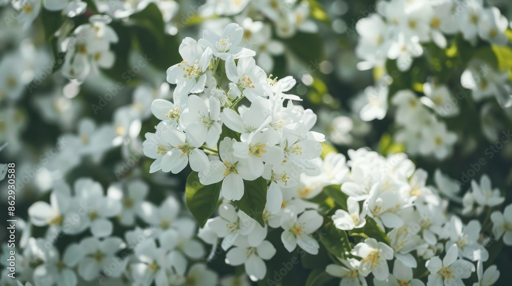 Blooms of white flowers on a tree