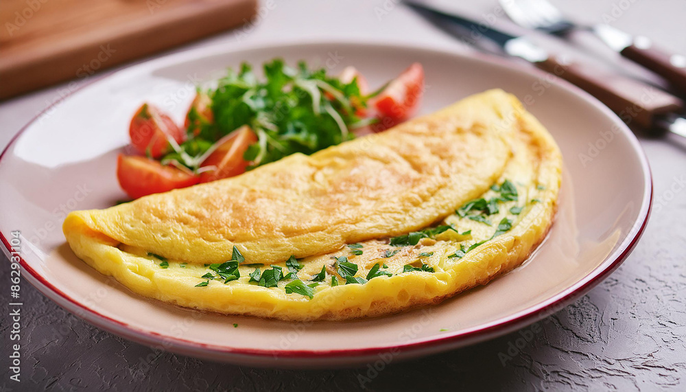 Tasty omelet in plate. Healthy food for breakfast. Vegetarian dish. Nutritious meal. Delicious food. Tasty omelet in plate. Healthy food for breakfast. Vegetarian dish. Nutritious meal. Delicious food.