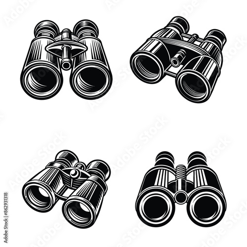 Binoculars Icon Vector Set - Silhouette Art and Illustration for Adventure and Exploration Themes.