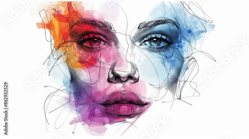 Colorful abstract portrait of a woman's face.