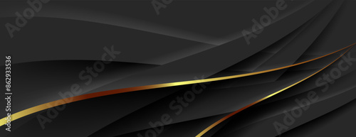 black abstract background with wavy gold lines texture