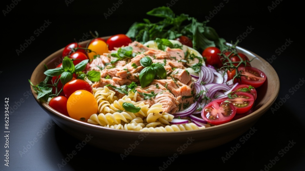 Salmon Pasta Salad with Tomatoes, Red Onion, and Basil Salmon Pasta Salad with Tomatoes, Red Onion, and Basil