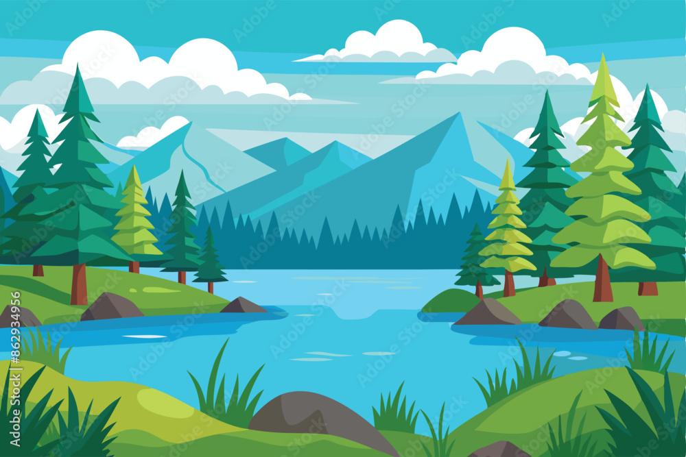 lake in the forest vector illustration lake in the forest vector illustration