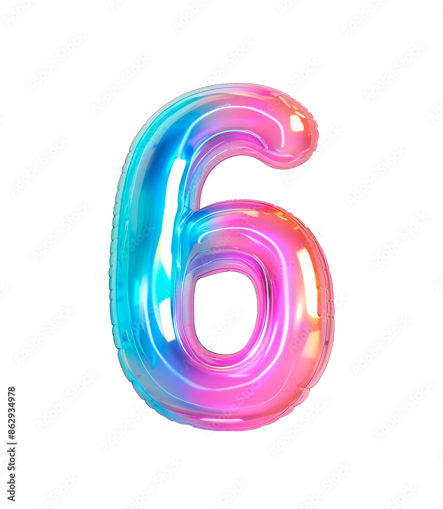 AI generated photo with inflatable multicolored neon number 6. Minimalistic balloon isolated on a transparent background AI generated photo with inflatable multicolored neon number 6. Minimalistic balloon isolated on a transparent background