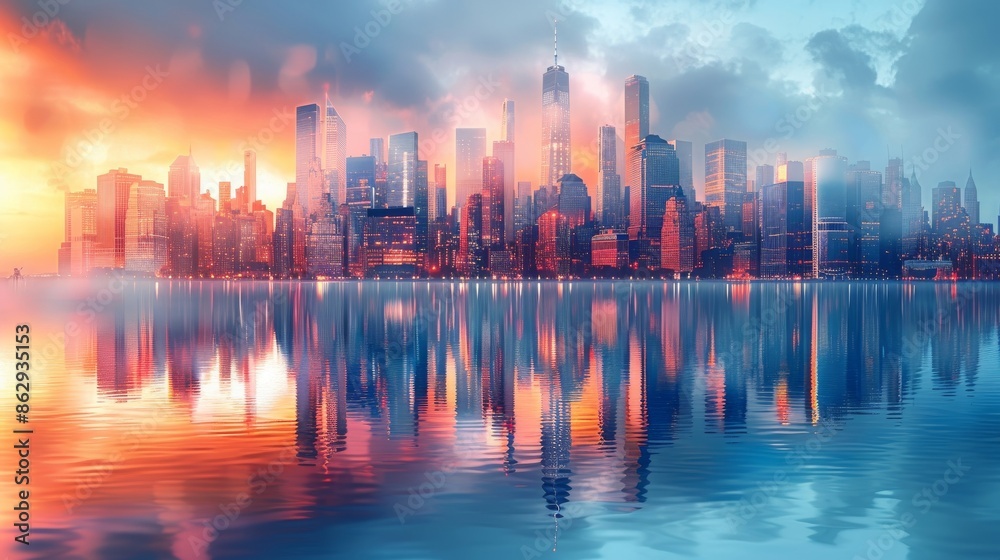 a view of skyscrapers against the backdrop of sunset, evening city without people a view of skyscrapers against the backdrop of sunset, evening city without people