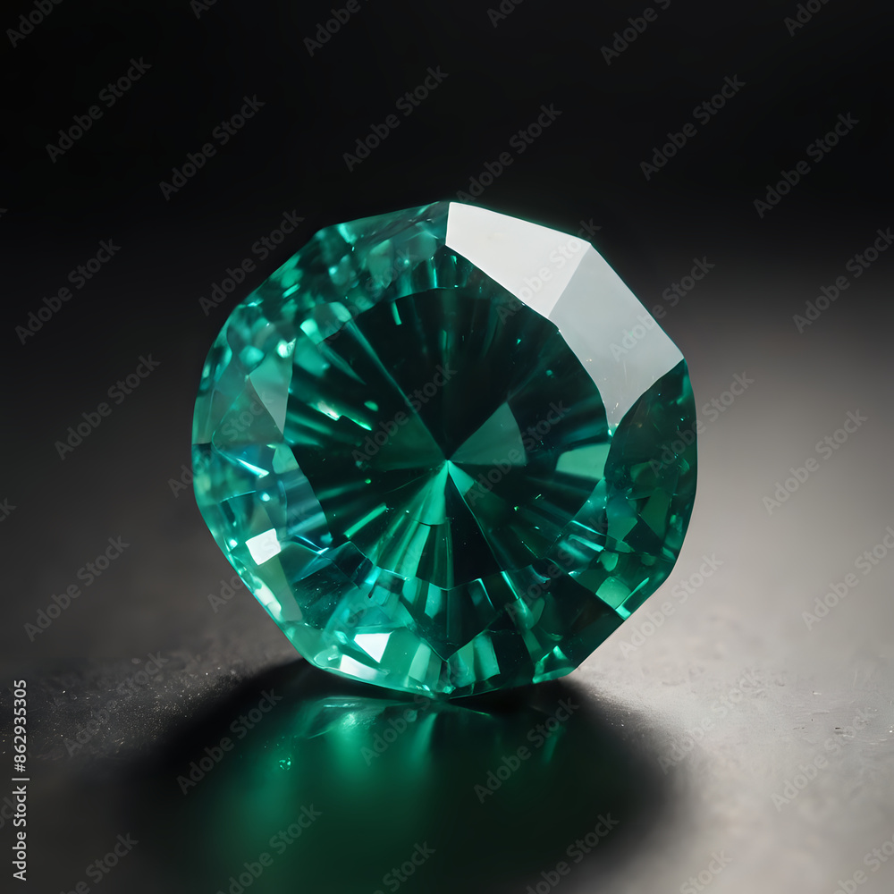 a close up of a green diamond on a black surface