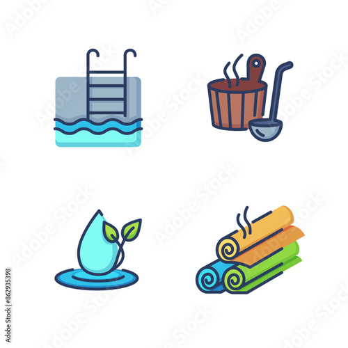 Spa line icon set. Swimming pool, sauna and hot wrap. Relax time concept. Vector illustration for web design and apps