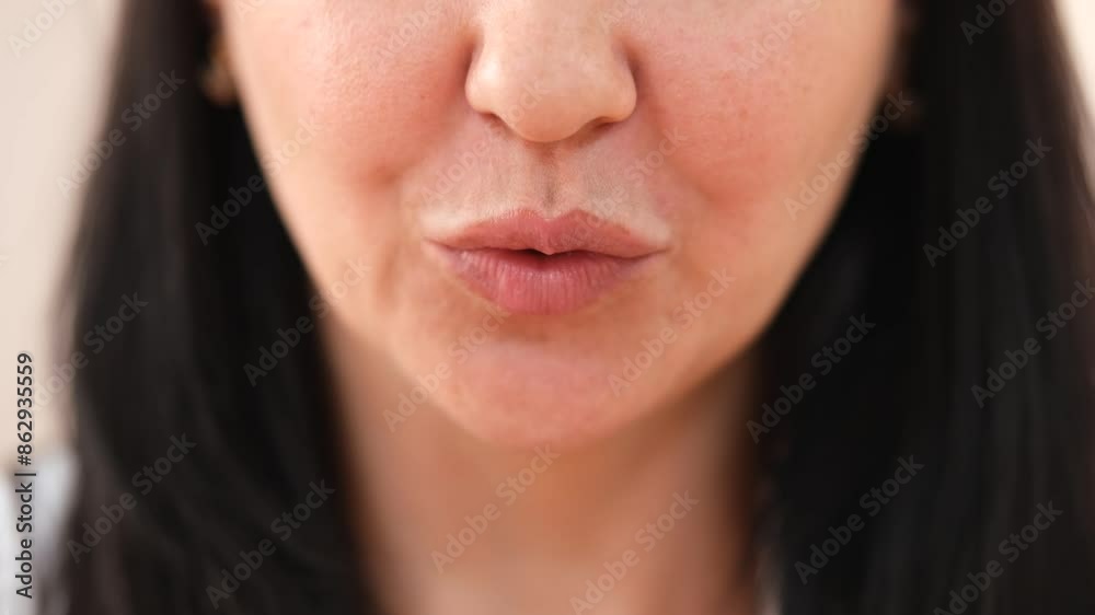 Portrait of a girl showing the emotion of surprise, close-up of her mouth. Portrait of a girl showing the emotion of surprise, close-up of her mouth.