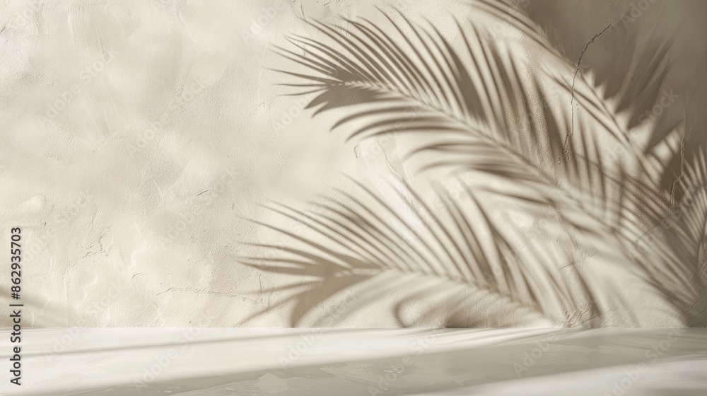 Empty room wall with texture tropical leaves shadow for product display presentation. Minimalist shadow overlay for product placement, stage pedestal or platform, promotion. Empty room wall with texture tropical leaves shadow for product display presentation. Minimalist shadow overlay for product placement, stage pedestal or platform, promotion.