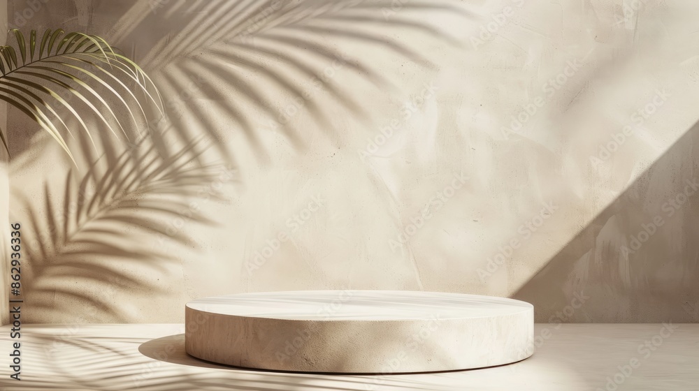 Empty room wall with texture tropical leaves shadow for product display presentation. Minimalist shadow overlay for product placement, stage pedestal or platform, promotion. Empty room wall with texture tropical leaves shadow for product display presentation. Minimalist shadow overlay for product placement, stage pedestal or platform, promotion.