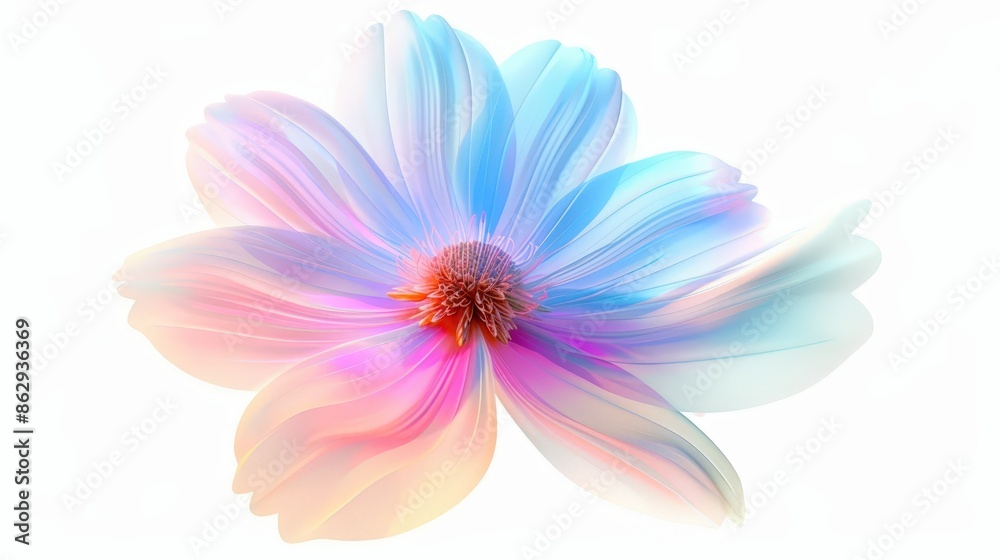 A beautiful flower in pastel colors on a white background, with light blue and pink petals, soft edges, a semi-transparent gradient, vibrant colors A beautiful flower in pastel colors on a white background, with light blue and pink petals, soft edges, a semi-transparent gradient, vibrant colors