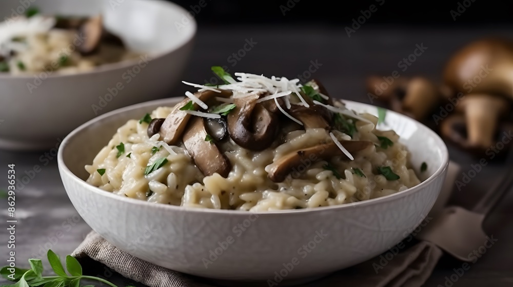 Close up view of appetizing mushroom risotto. Close up view of appetizing mushroom risotto.
