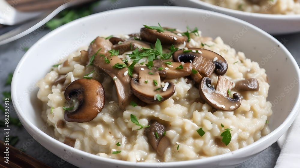 Close up view of appetizing mushroom risotto. Close up view of appetizing mushroom risotto.