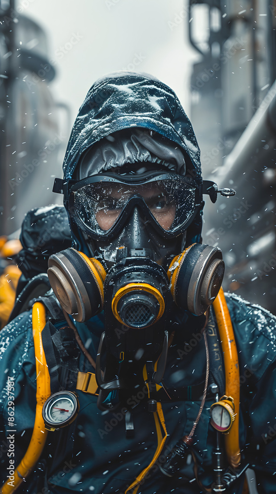 Man Wearing Protective Gas Mask Man Wearing Protective Gas Mask