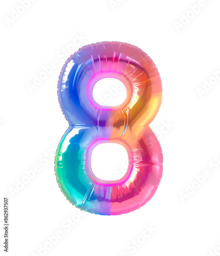 AI generated photo with inflatable multicolored neon number 8. Minimalistic balloon isolated on a transparent background