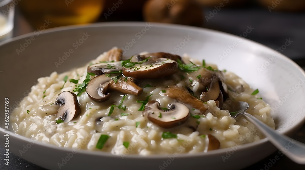 Close up view of appetizing mushroom risotto. Close up view of appetizing mushroom risotto.