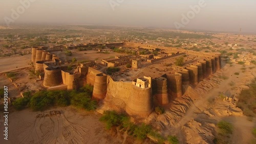 Aerial view of Cholistan Desert with Derawar Fort ruins, Rohi, Punjab, Pakistan. photo