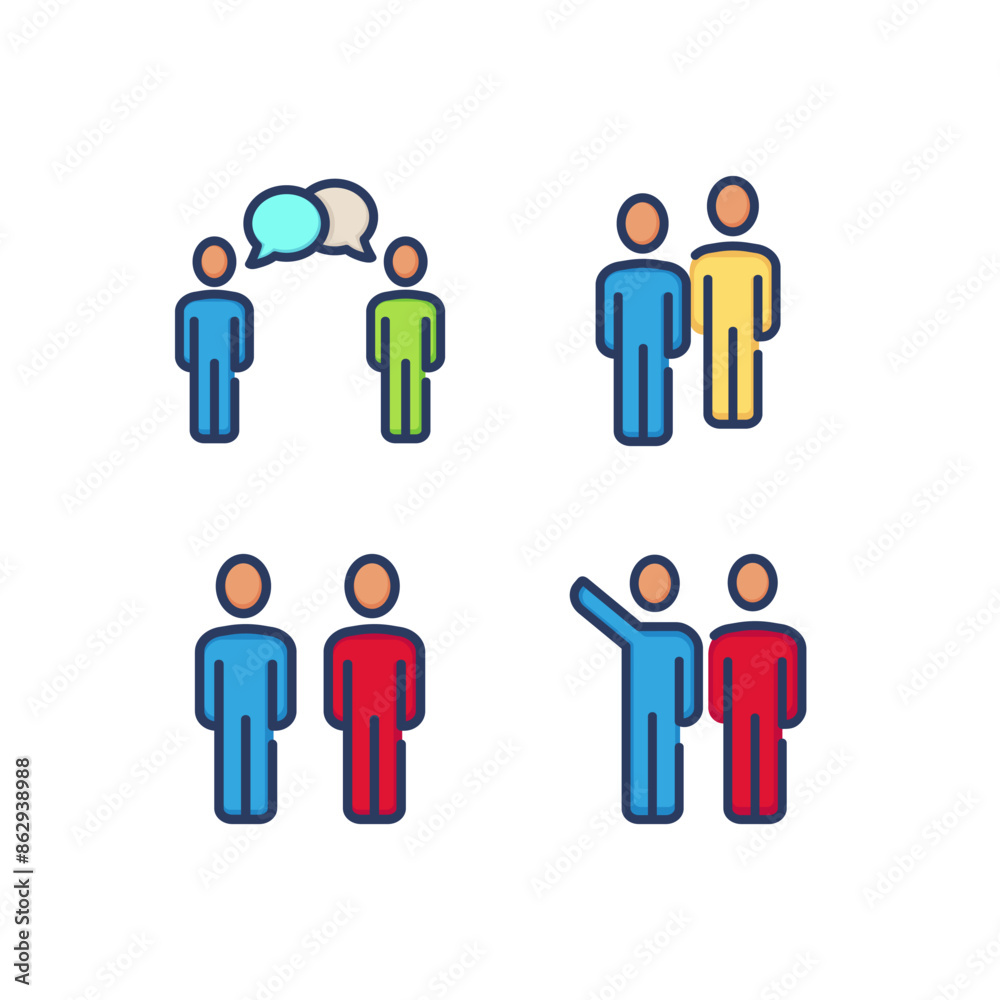 Couple line icon set. Communication and dialogue between two people. Social interaction concept. Vector illustration for web design and apps Couple line icon set. Communication and dialogue between two people. Social interaction concept. Vector illustration for web design and apps