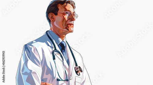 Vector illustration of a doctor with a stethoscope on an isolated white background, perfect for healthcarethemed designs and medical promotions photo