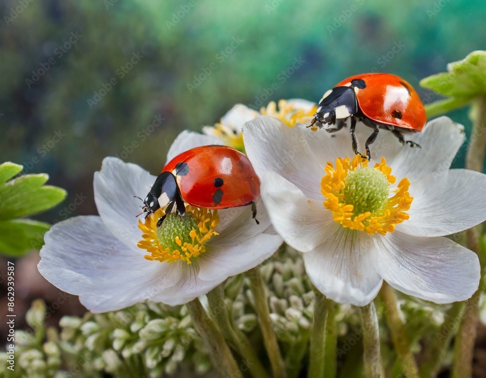 Fototapeta premium Marienkäfer auf Windröschen