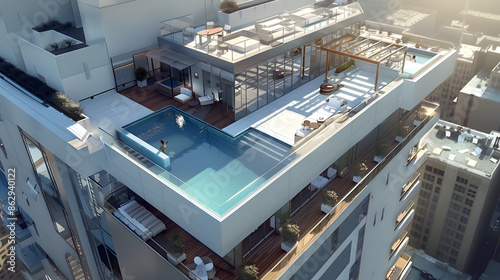Modern Rooftop Pool with City View